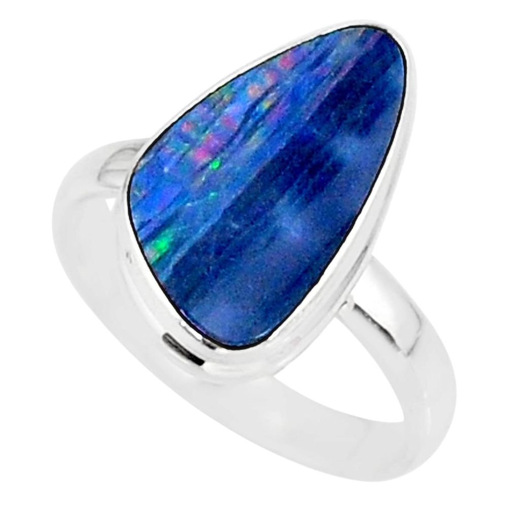 6.39cts natural blue doublet opal australian 925 silver ring size 8 r88522