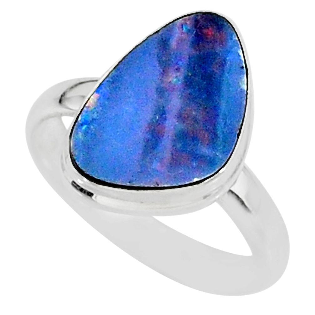 6.88cts natural blue doublet opal australian 925 silver ring size 8 r88529