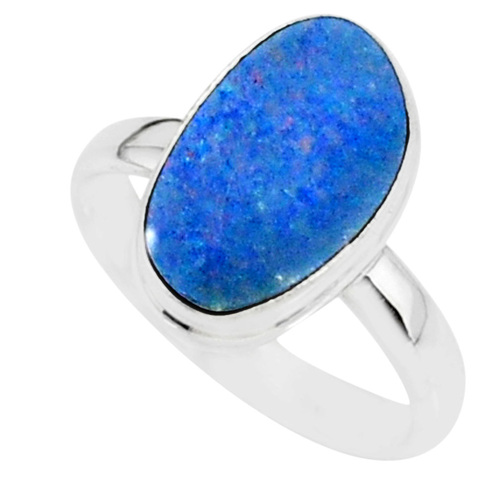 6.41cts natural blue doublet opal australian 925 silver ring size 8 r88541