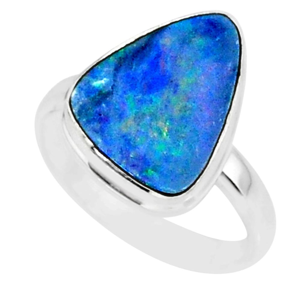 7.29cts natural blue doublet opal australian 925 silver ring size 8 r88546