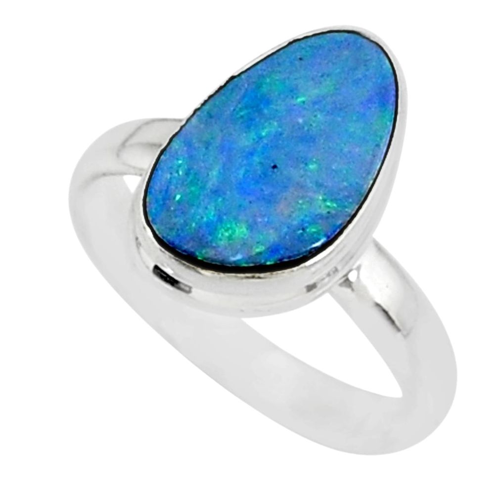 6.61cts natural blue doublet opal australian 925 silver ring size 8 r88548