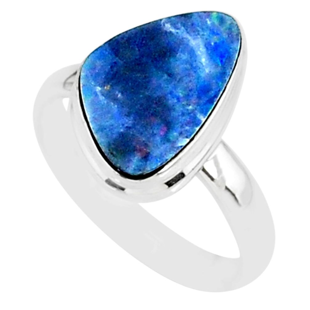 6.77cts natural blue doublet opal australian 925 silver ring size 8 r88550