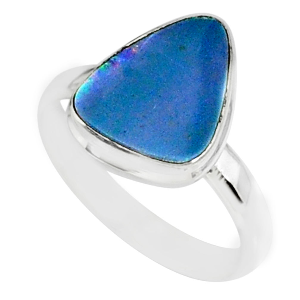 6.56cts natural blue doublet opal australian 925 silver ring size 8 r88560