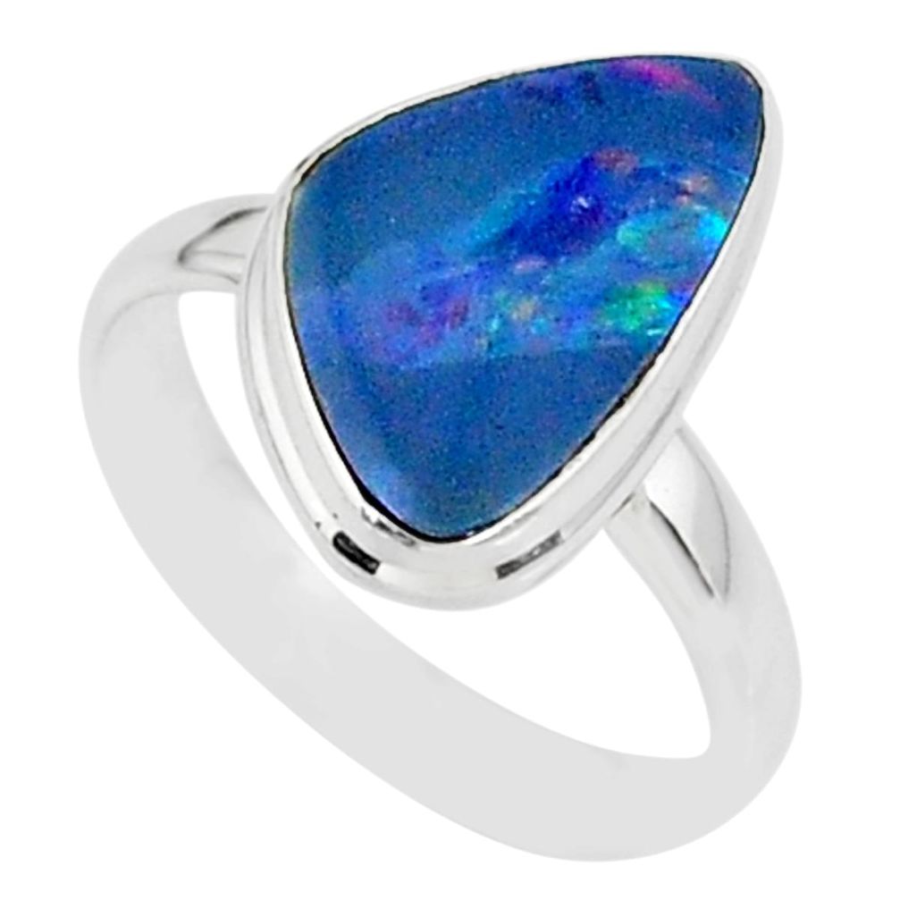 7.28cts natural blue doublet opal australian 925 silver ring size 9 r88555