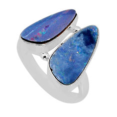 6.58cts natural blue doublet opal australian 925 silver ring size 8.5 y76484