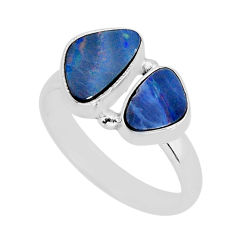 4.93cts natural blue doublet opal australian 925 silver ring size 8.5 y76494