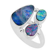 5.53cts natural blue doublet opal australian 925 silver ring size 7.5 y76499