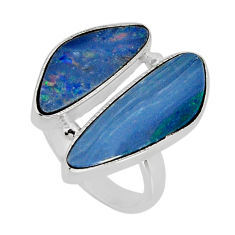 7.00cts natural blue doublet opal australian fancy 925 silver ring size 7 y76489