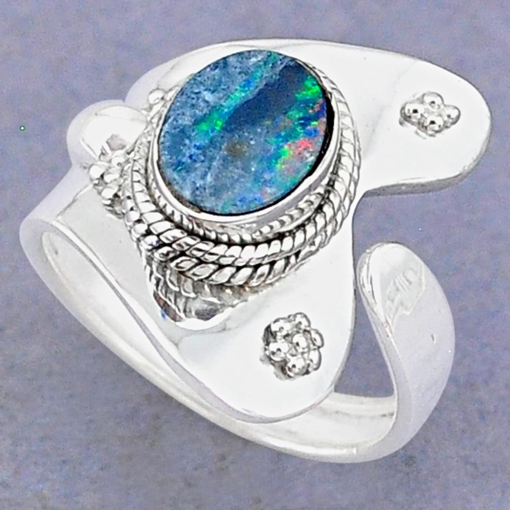 2.17cts natural blue doublet opal australian silver adjustable ring size 6 t8694