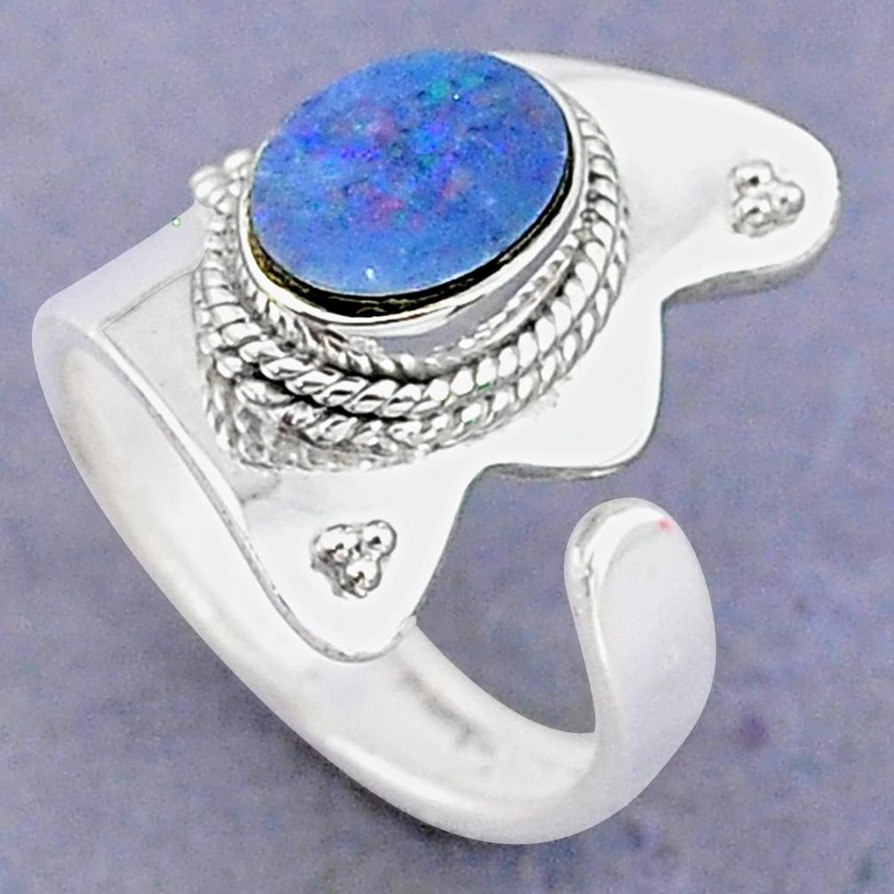 2.12cts natural blue doublet opal australian silver adjustable ring size 7 t8685