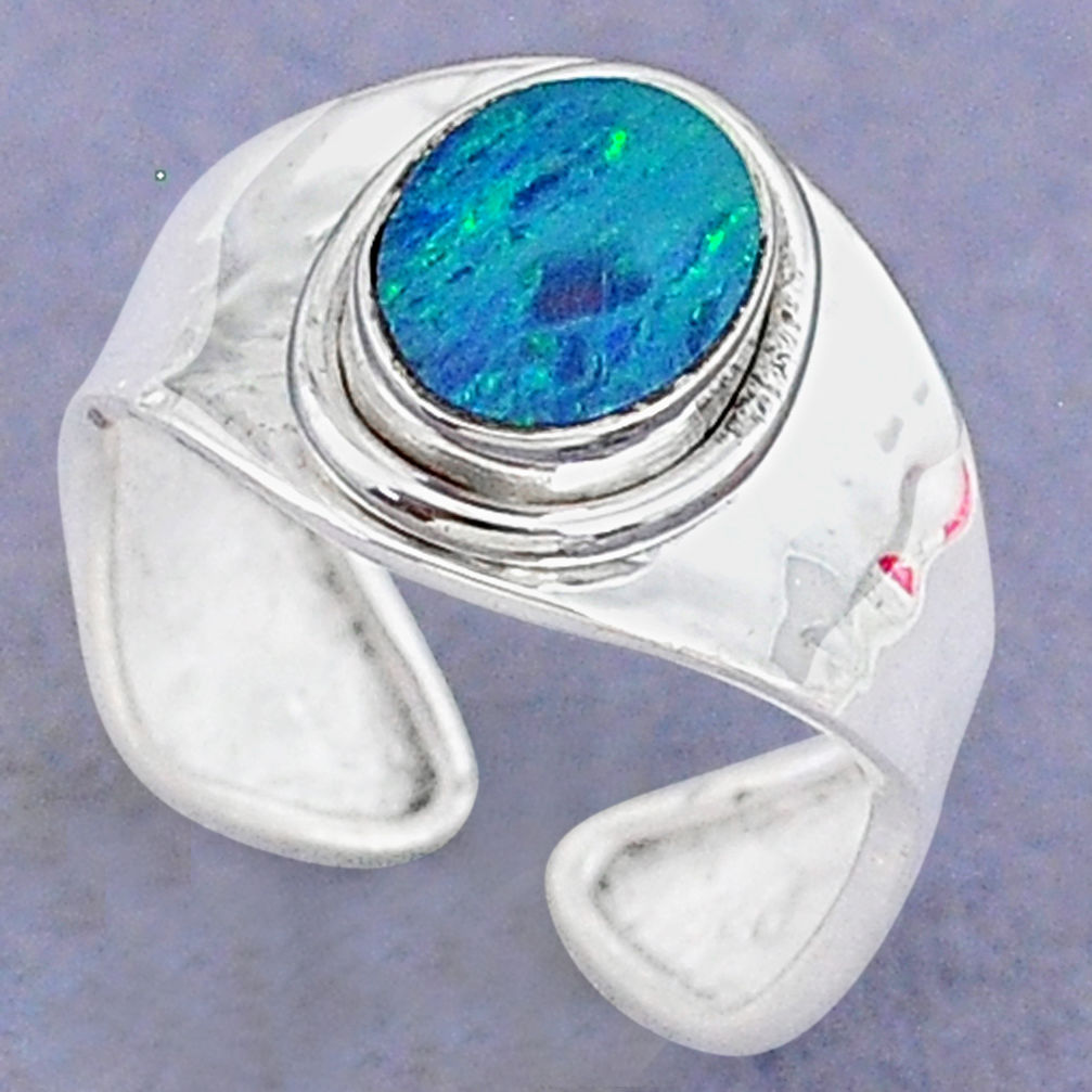 2.29cts natural blue doublet opal australian silver adjustable ring size 7 t8691