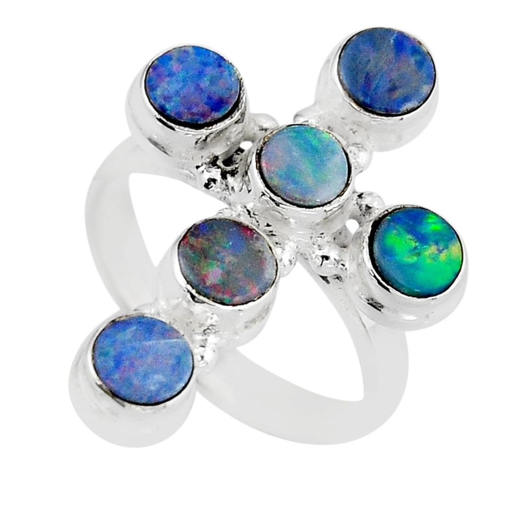 3.07cts natural blue doublet opal australian silver cross ring size 8.5 y57234