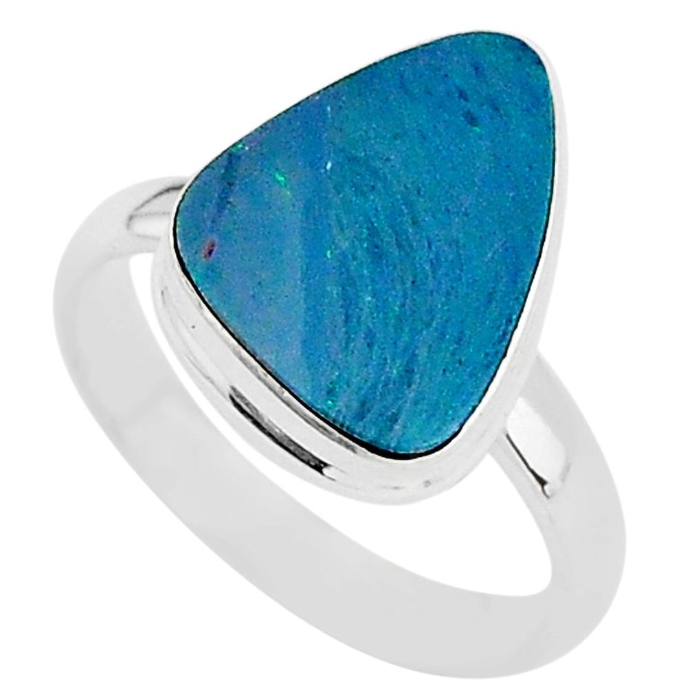 4.42cts natural blue doublet opal australian silver solitaire ring size 8 t4220