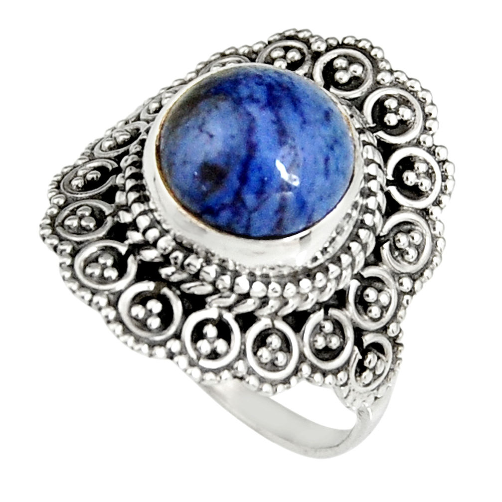5.36cts natural blue dumortierite 925 silver solitaire ring size 8.5 r19518