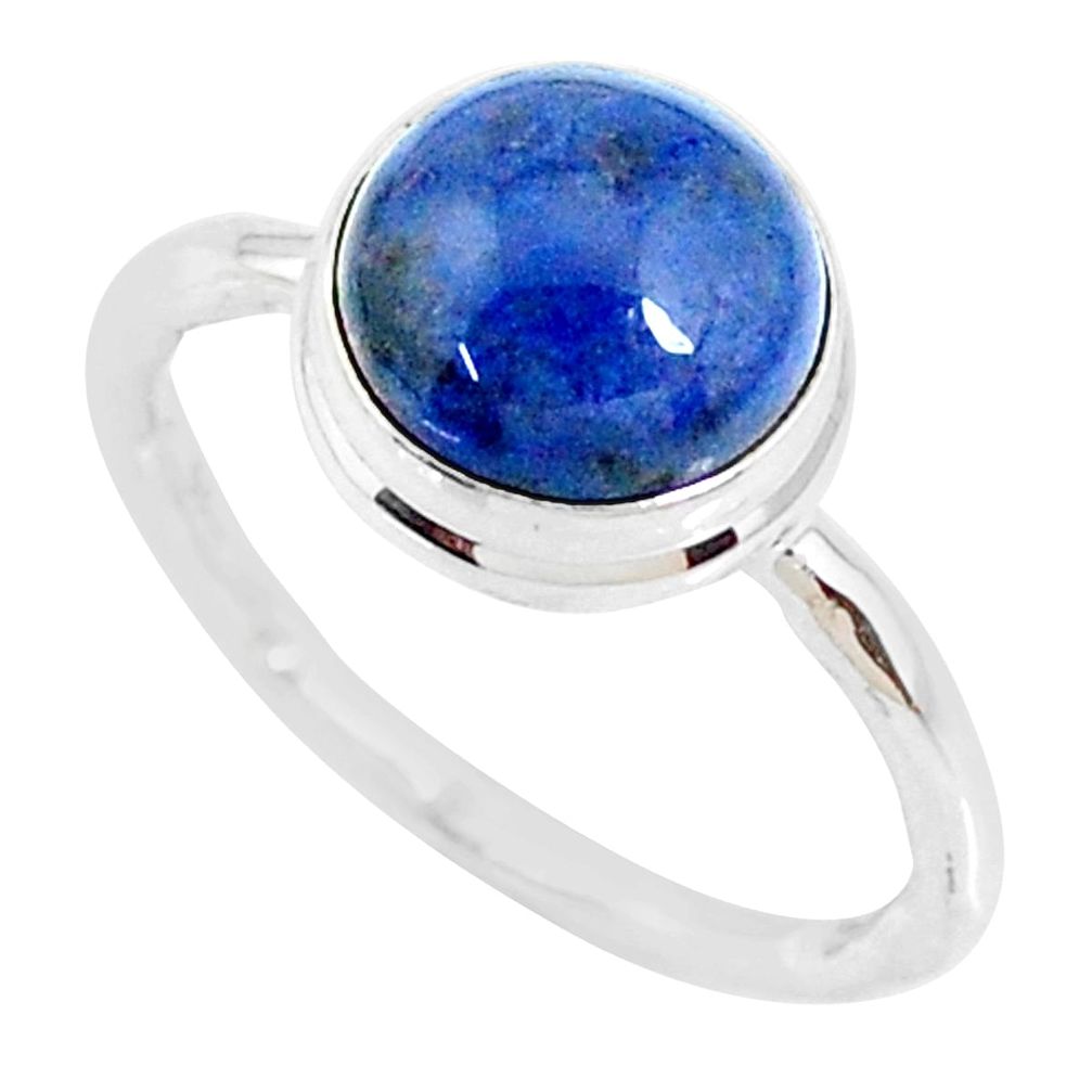 4.67cts natural blue dumortierite round silver solitaire ring size 8.5 r73464