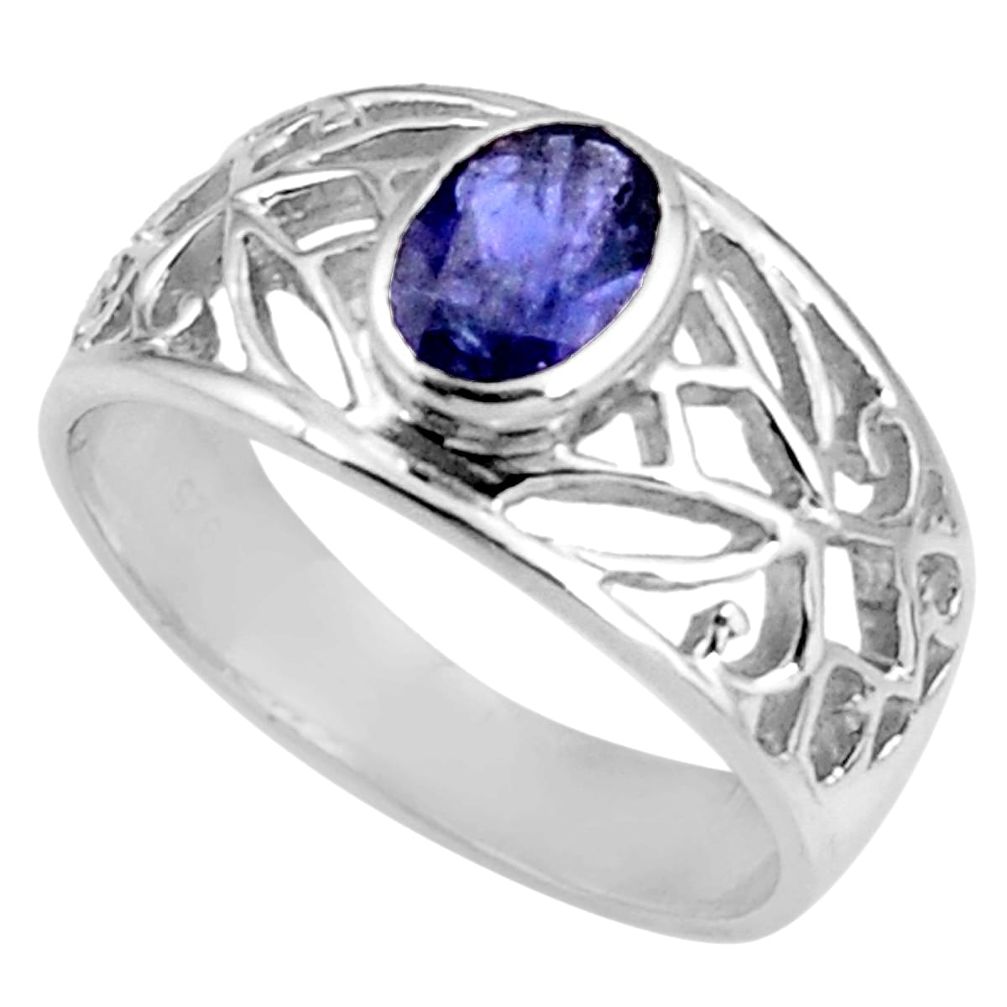 1.74cts natural blue iolite 925 sterling silver solitaire ring size 6.5 d39021