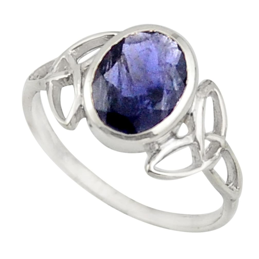 2.49cts natural blue iolite 925 sterling silver solitaire ring size 6.5 d47489