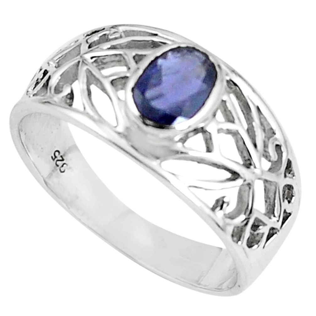 1.46cts natural blue iolite 925 sterling silver solitaire ring size 8.5 p62218