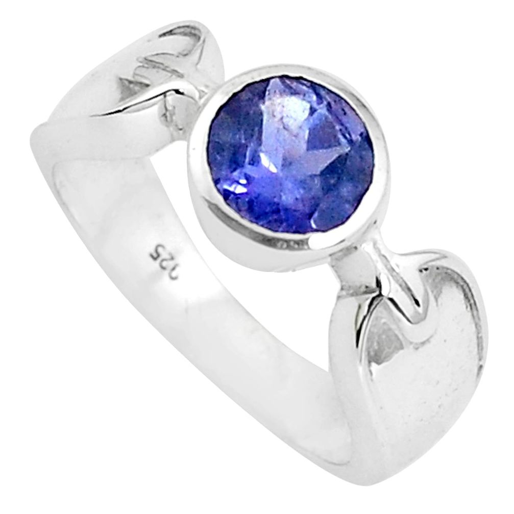 2.46cts natural blue iolite 925 sterling silver solitaire ring size 6.5 p82757