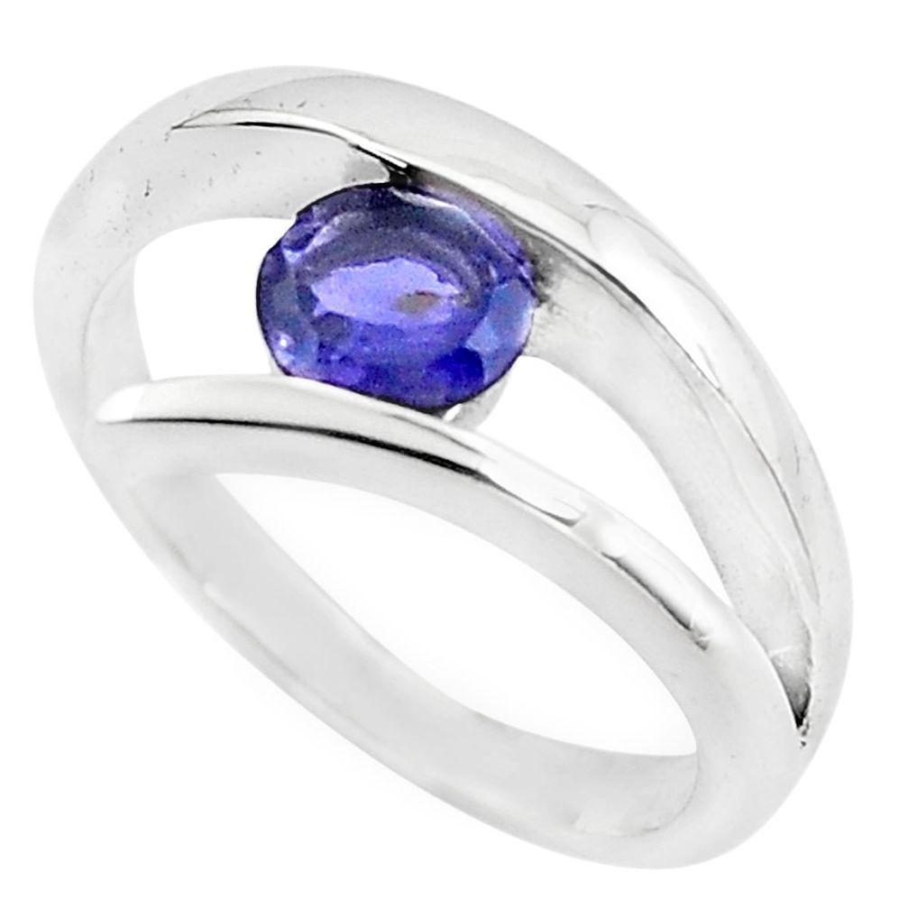 0.97cts natural blue iolite 925 sterling silver solitaire ring size 5.5 p82795