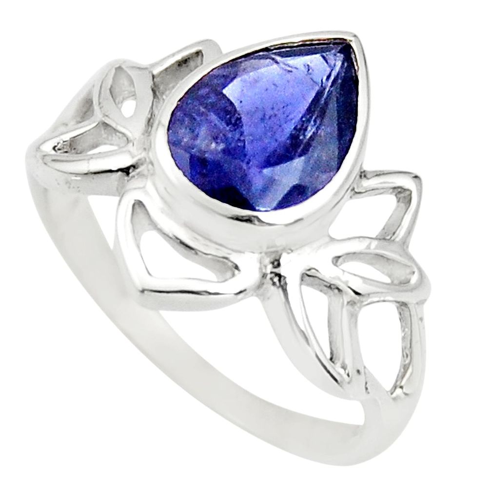 2.61cts natural blue iolite 925 sterling silver solitaire ring size 7.5 r25336