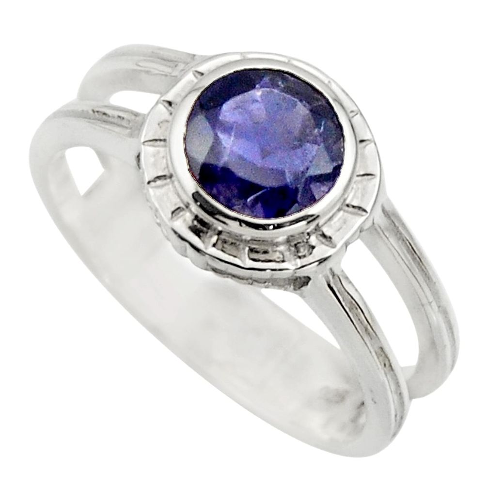 2.43cts natural blue iolite 925 sterling silver solitaire ring size 8.5 r25816