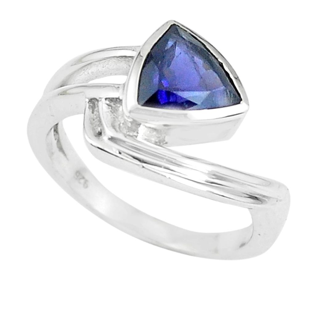 3.46cts natural blue iolite 925 sterling silver solitaire ring size 9 p62270
