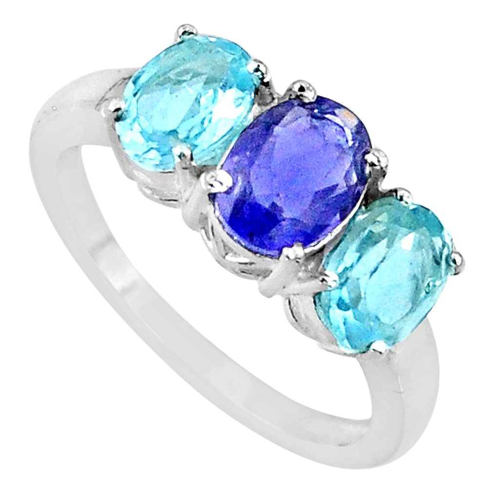 5.22cts natural blue iolite topaz 925 sterling silver ring jewelry size 8 r71264