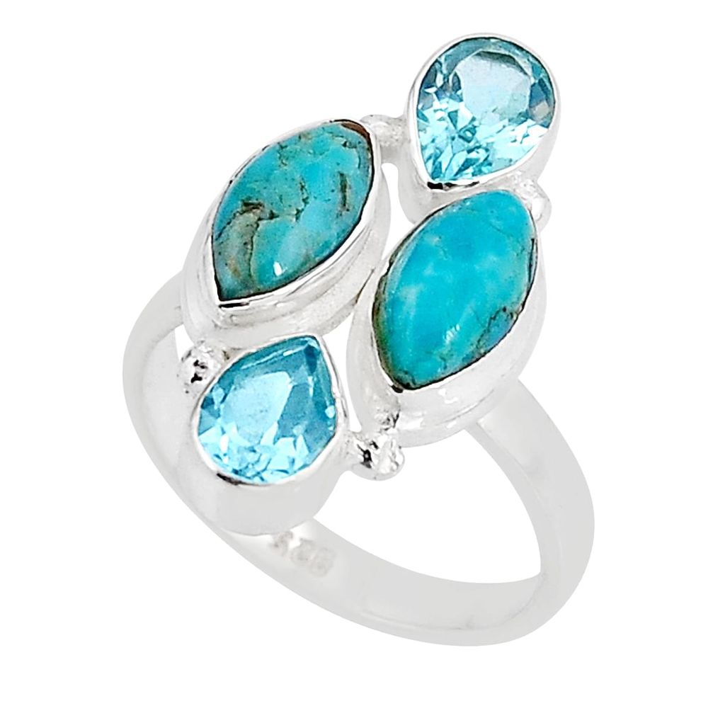 7.89cts natural blue kingman turquoise topaz 925 silver ring size 6.5 y58550