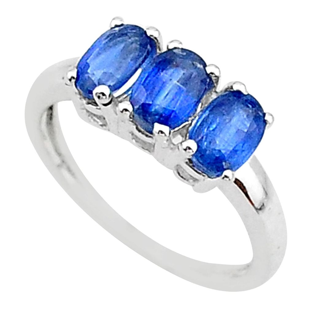 2.73cts natural blue kyanite 925 sterling silver 3 stone ring size 6 t14791