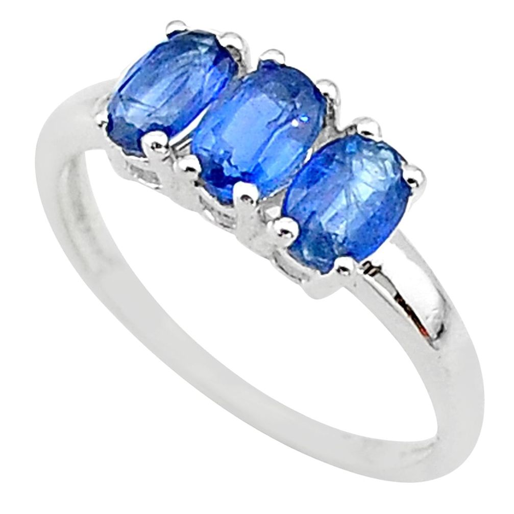 2.73cts natural blue kyanite 925 sterling silver 3 stone ring size 8 t14795