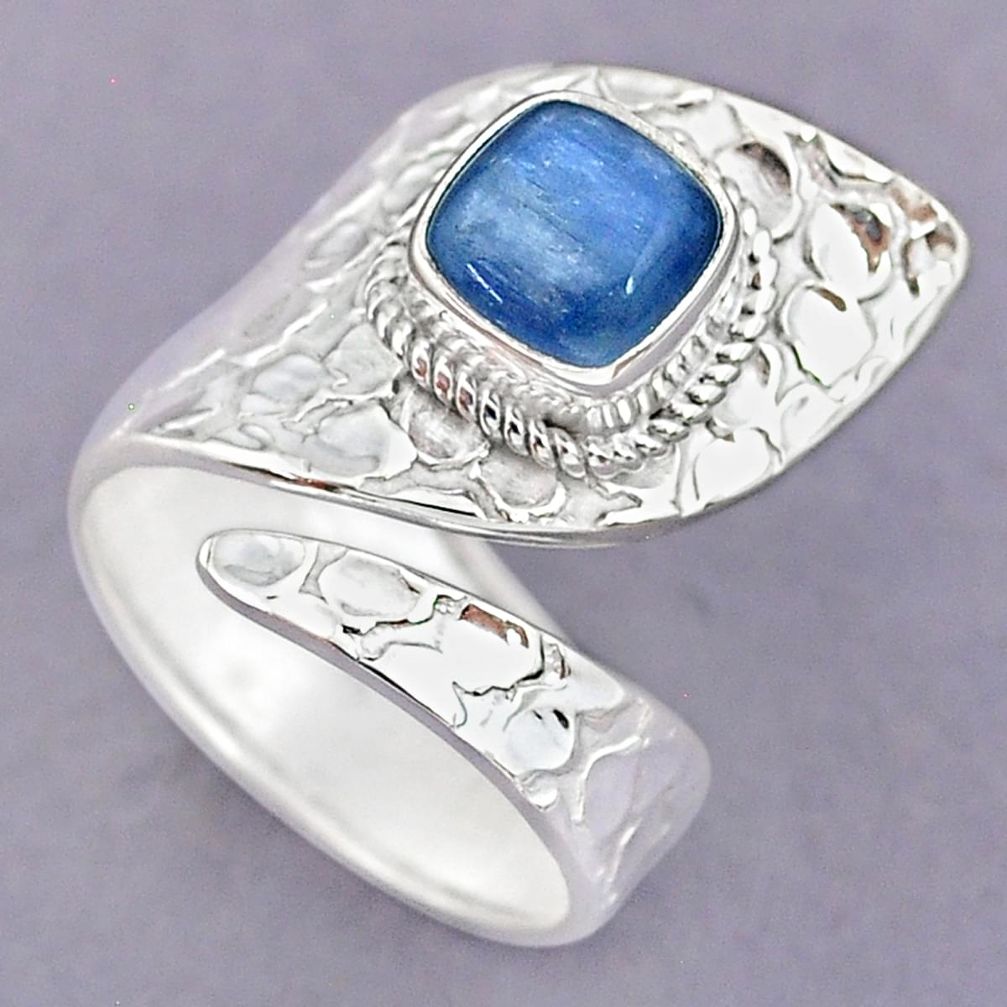 3.17cts natural blue kyanite 925 sterling silver adjustable ring size 8.5 r90613