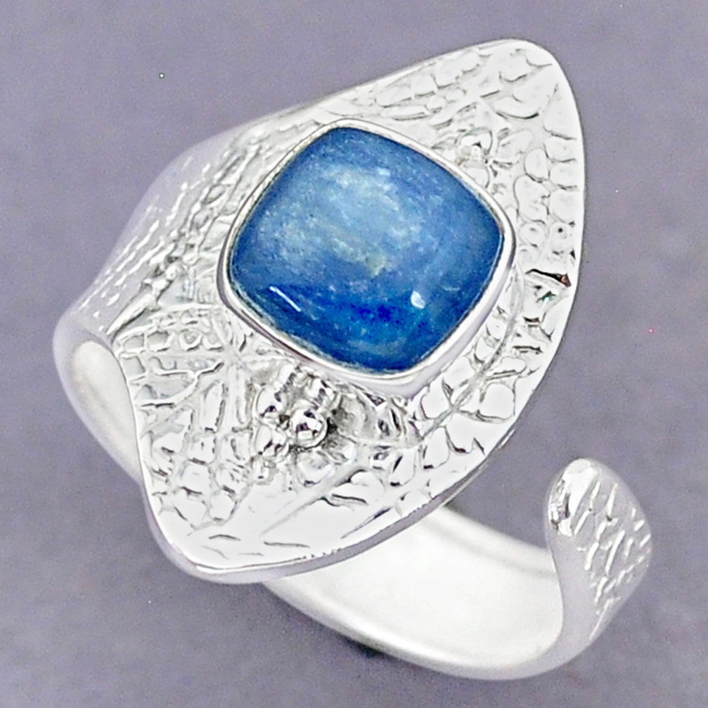 3.46cts natural blue kyanite 925 sterling silver adjustable ring size 8 r90656