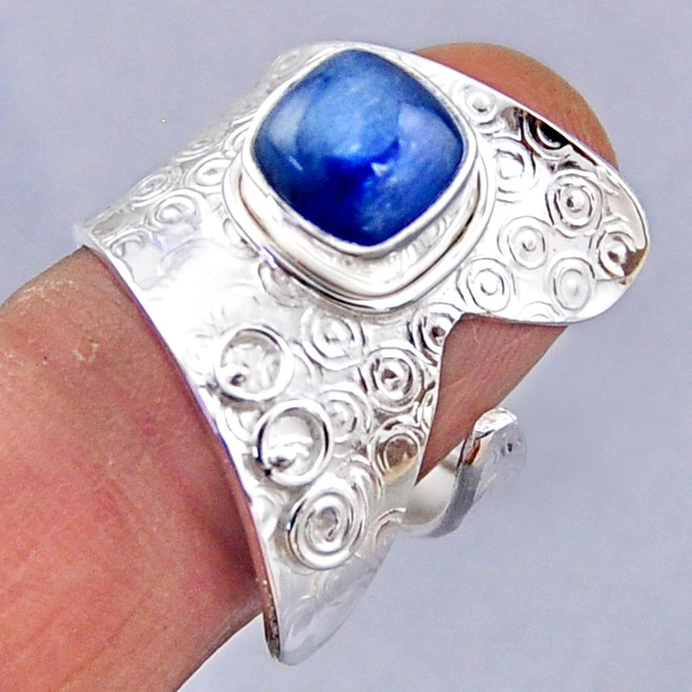 3.35cts natural blue kyanite 925 sterling silver adjustable ring size 9 r54858