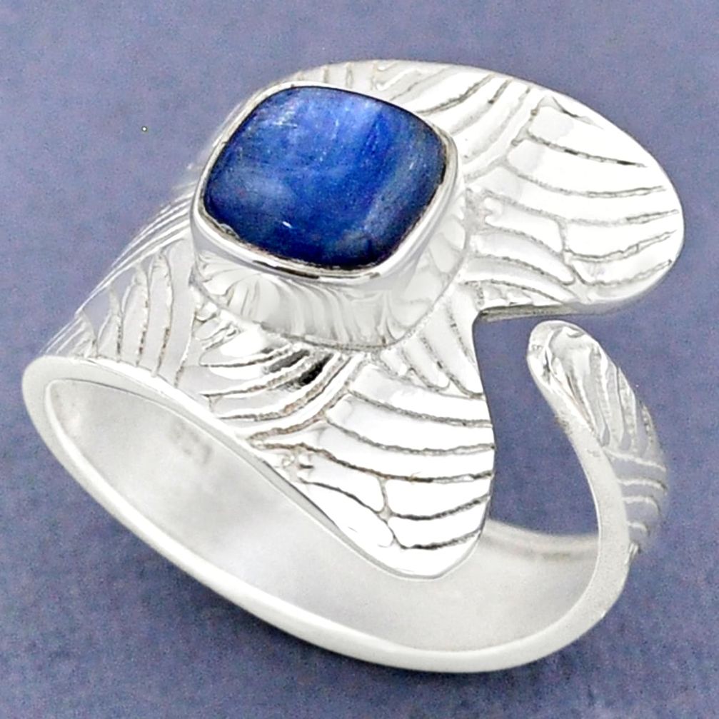 3.36cts natural blue kyanite 925 sterling silver adjustable ring size 9 r63350