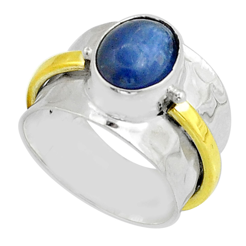 4.54cts natural blue kyanite 925 sterling silver gold ring size 6.5 u88070