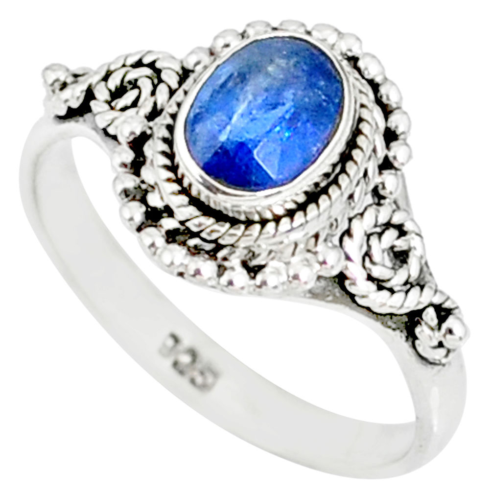 1.48cts natural blue kyanite 925 sterling silver handmade ring size 5.5 r82246