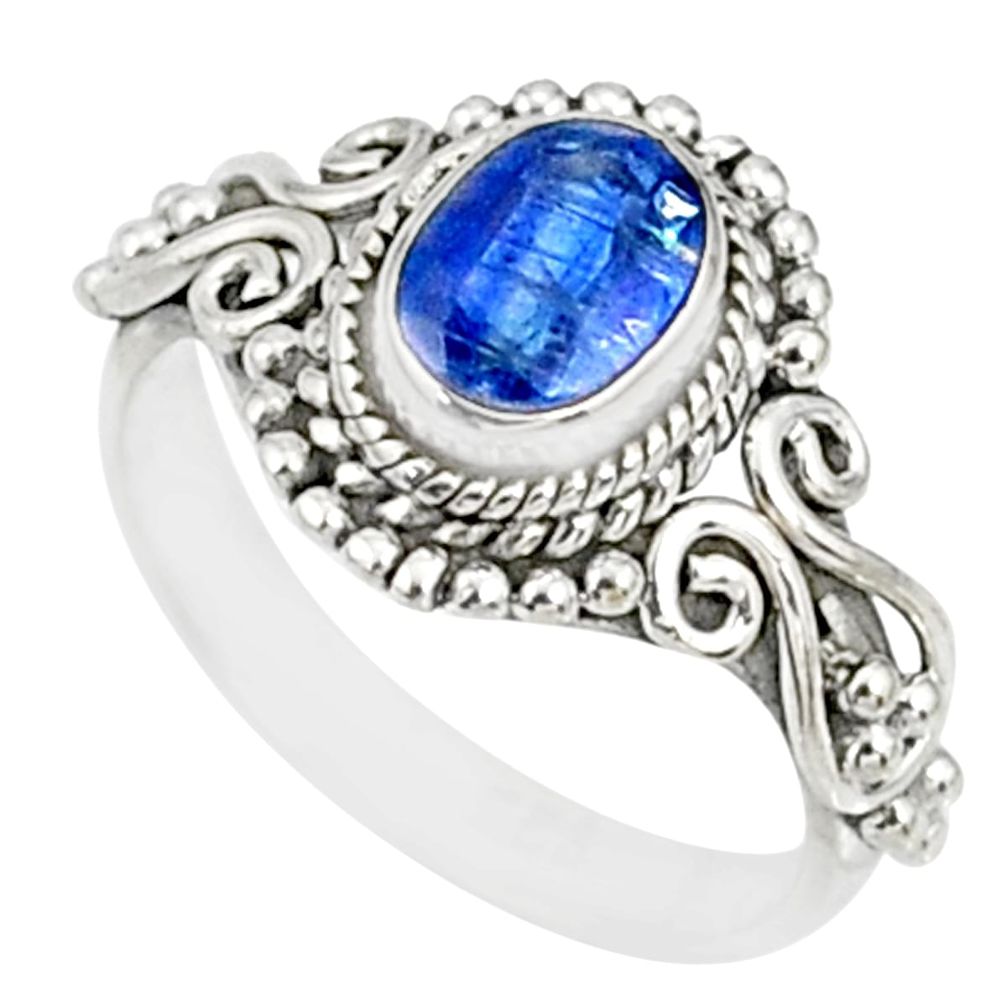1.46cts natural blue kyanite 925 sterling silver handmade ring size 5.5 r82420