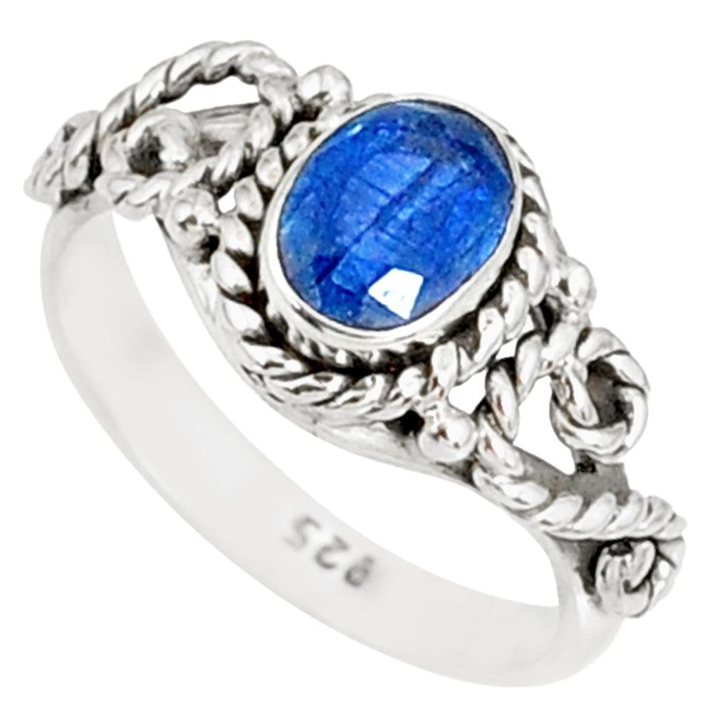 1.47cts natural blue kyanite 925 sterling silver handmade ring size 5 r82242