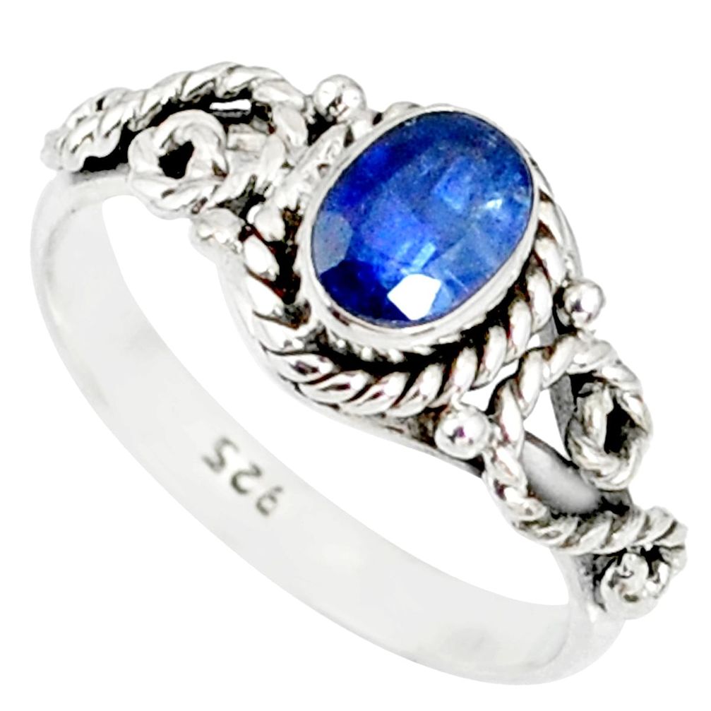 1.46cts natural blue kyanite 925 sterling silver handmade ring size 8 r82251