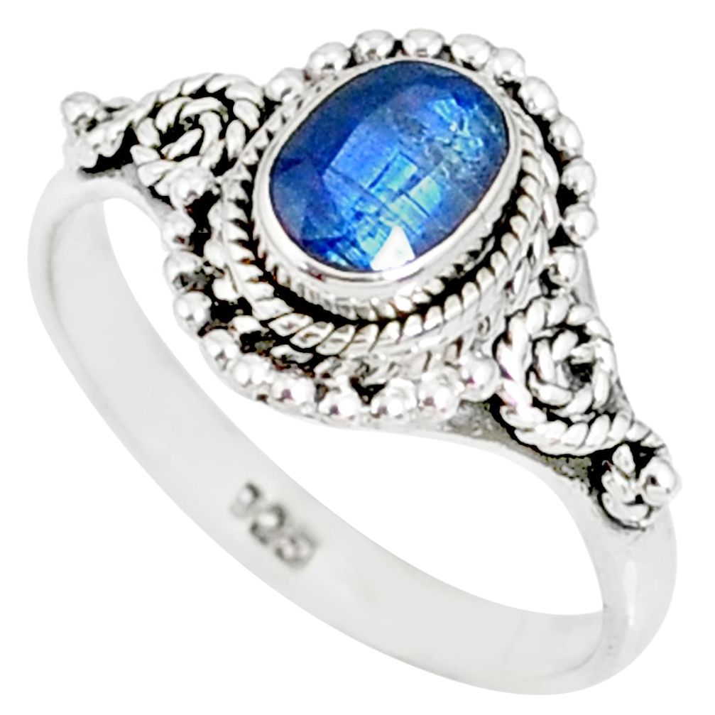 1.51cts natural blue kyanite 925 sterling silver handmade ring size 8 r82257