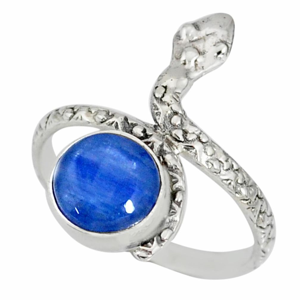 3.13cts natural blue kyanite 925 sterling silver snake ring size 8.5 r78672