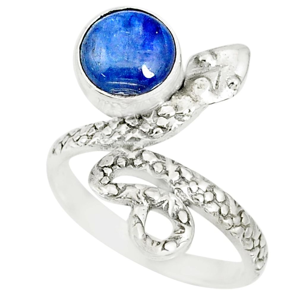 3.29cts natural blue kyanite 925 sterling silver snake ring size 7 r78611