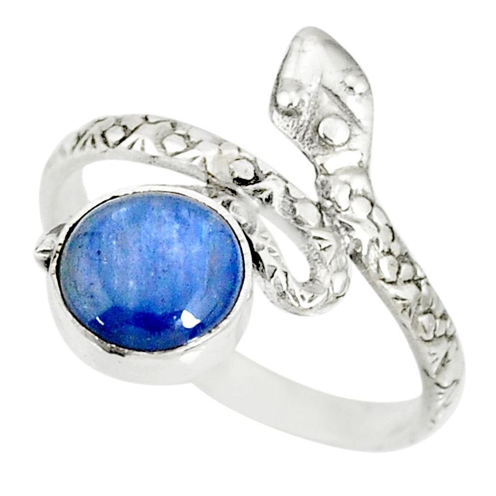 3.26cts natural blue kyanite 925 sterling silver snake ring size 9 r78653