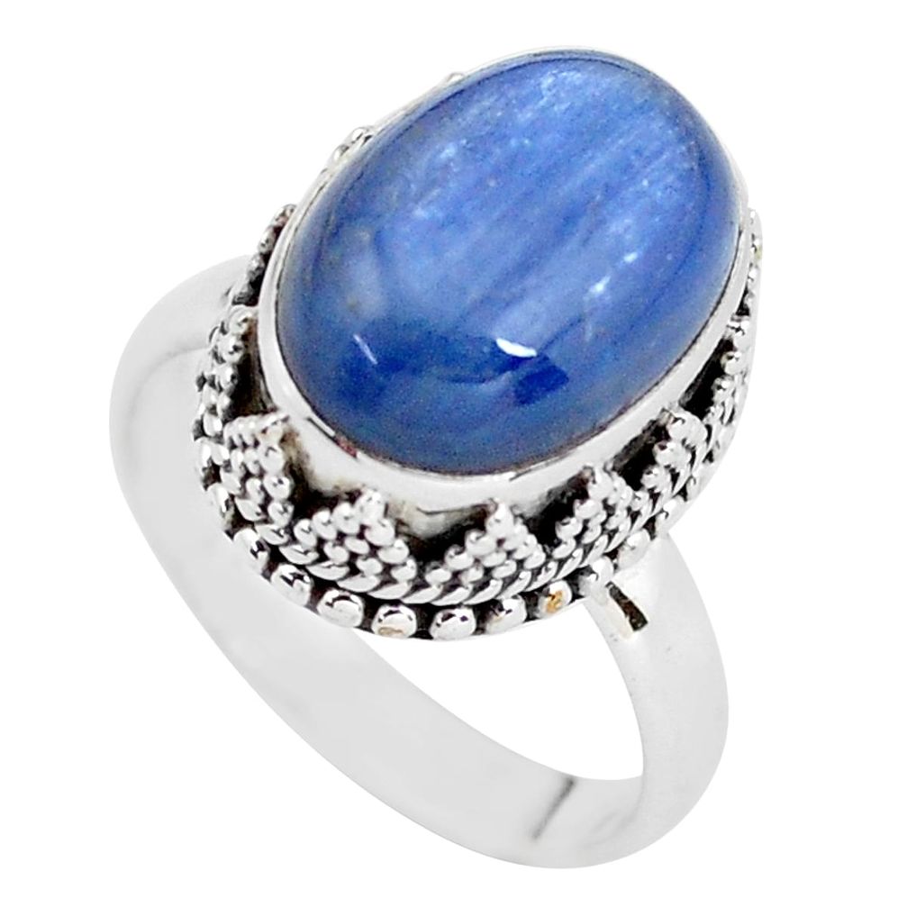 7.10cts natural blue kyanite 925 sterling silver solitaire ring size 7.5 p56510