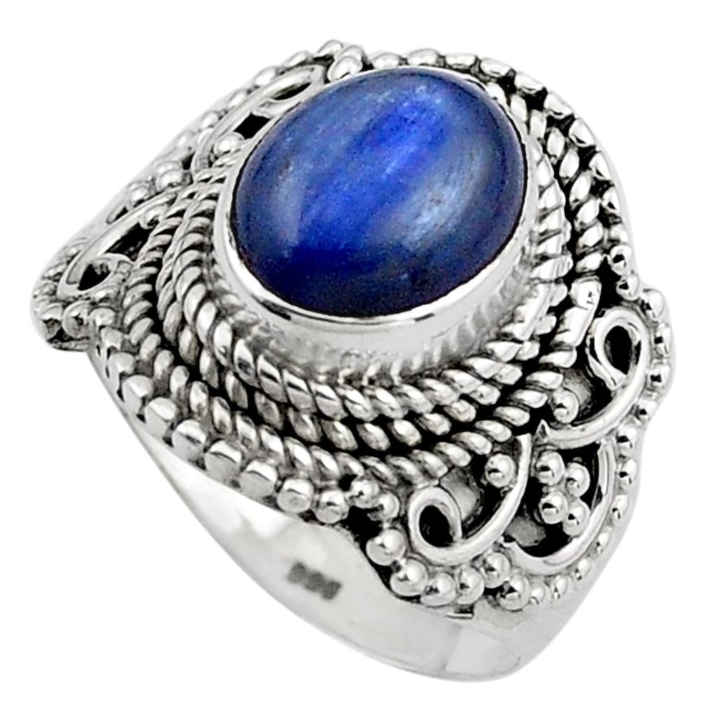 4.71cts natural blue kyanite 925 sterling silver solitaire ring size 6.5 p88870