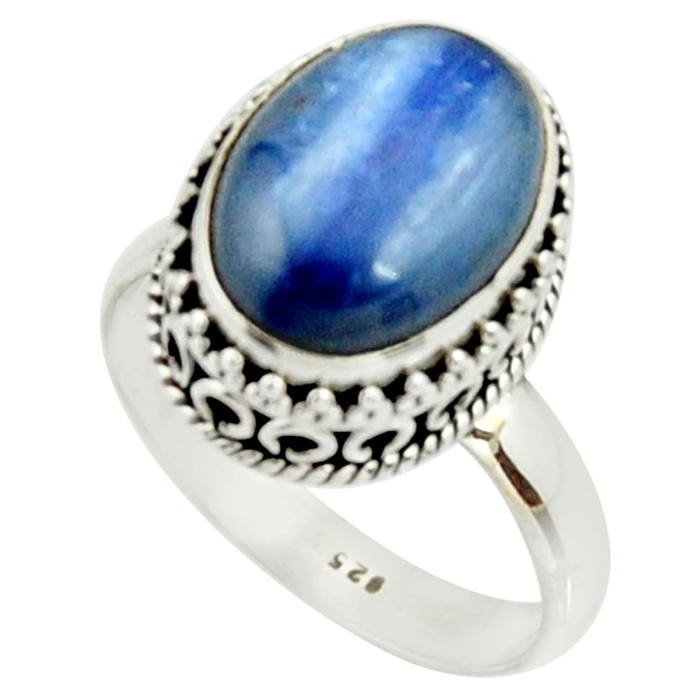 6.60cts natural blue kyanite 925 sterling silver solitaire ring size 9.5 r22007