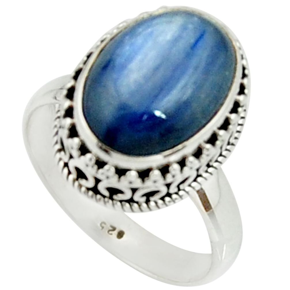 6.58cts natural blue kyanite 925 sterling silver solitaire ring size 8.5 r22008
