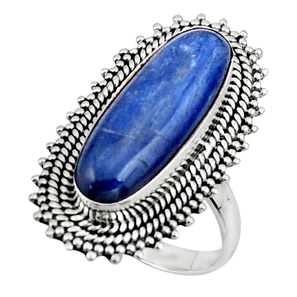 6.89cts natural blue kyanite 925 sterling silver solitaire ring size 8.5 r47286