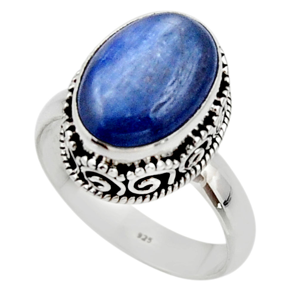 6.79cts natural blue kyanite 925 sterling silver solitaire ring size 9.5 r48384